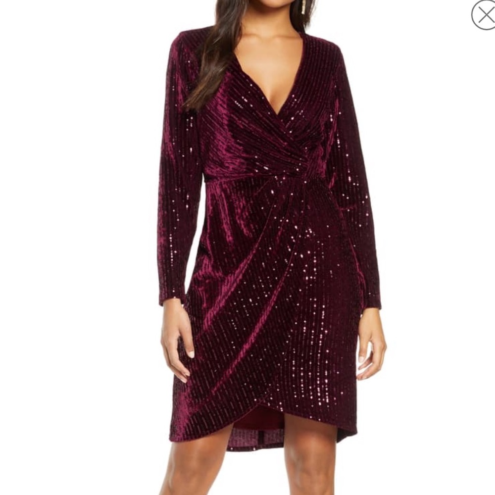 JuliaJordan Velvet Sequin Faux Wrap Dress